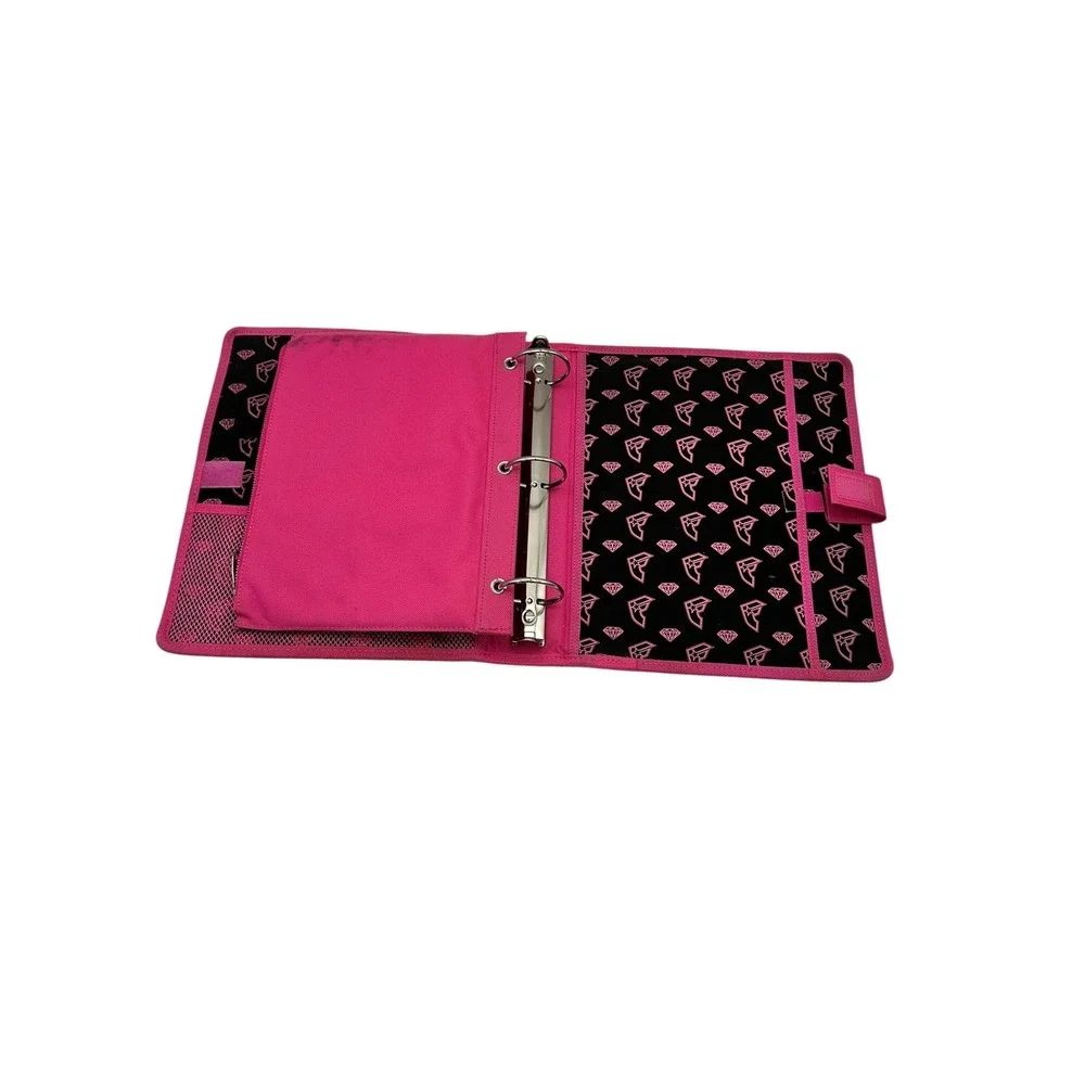Famous Stars and Straps Pink Black 3 Ring Binder Zip Organizer Y2K Skater Logo